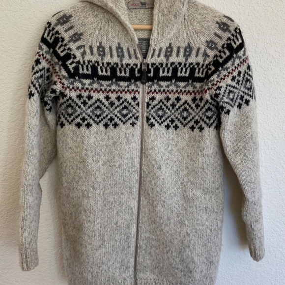 Cozy Christmas Wool House Scandinavian Iceland folk hooded cardigan sweater coat - Picture 3 of 6